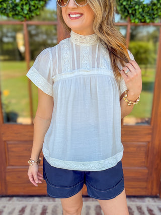 White Lace Trimmed Tie Back Top