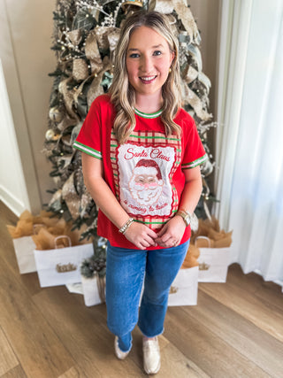 Santa Sequin Plaid Holiday Luxe Top