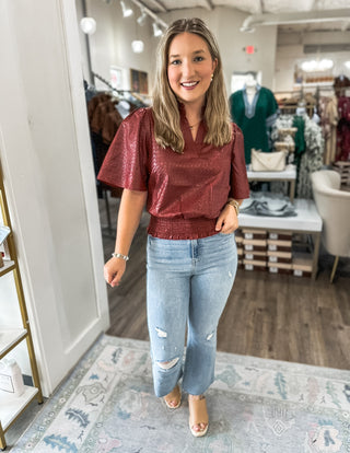 Ruby Rush Textured Smocked Hem Top