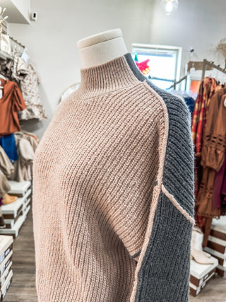 Mocha Colorblock Exposed Seam Knit Sweater