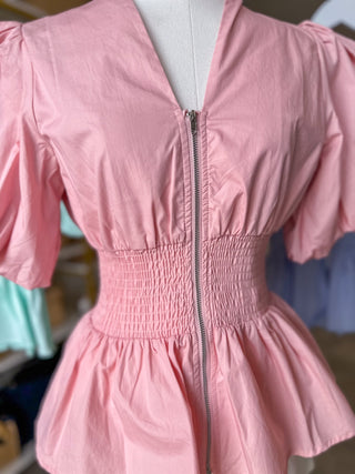 The Pretty in Blush Smocked Peplum Top
