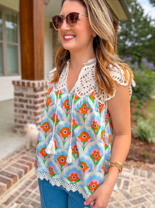 Blue Sweet Garden Lace Top