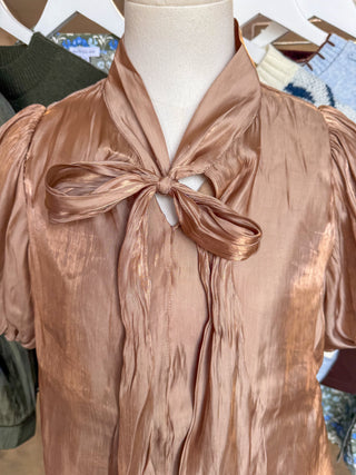 Mocha Scarlett Satin Bow Top