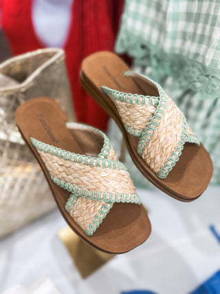 Emerald Caliso Criss Cross Raffia Sandal -Pierre Dumas