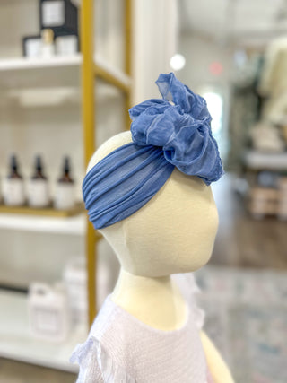Denim Frilly Frou Ruffle Headband Bow