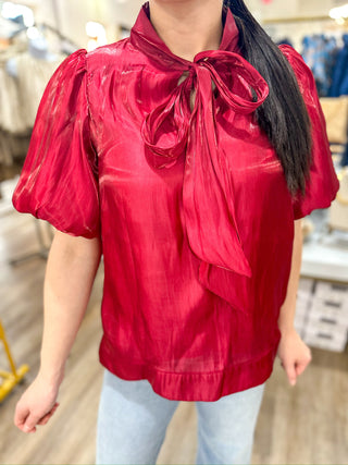 Red Scarlett Satin Bow Top