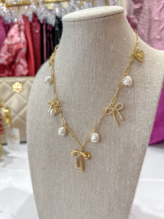 Maya Bows & Pearls Charm Necklace