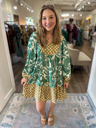 Green Fern & Fleur Long Sleeve Dress