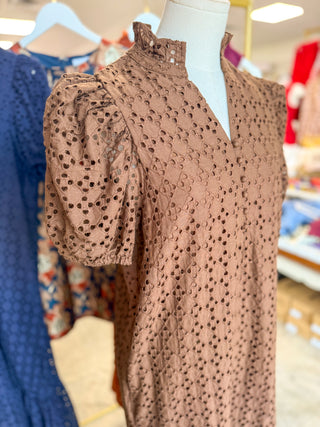 Brown Sweet Eyelet Moments Midi Dress
