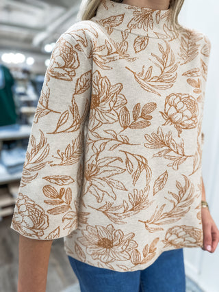 Caramel Kiss Floral Mock Neck Sweater
