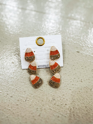 Candy Corn Cuties Rhinestones Dangling Earrings