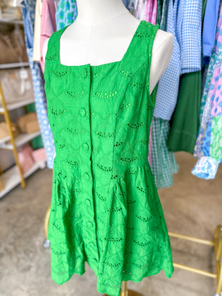 Green Lovely Little Eyelet Mini Dress