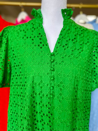 Green Sweet Eyelet Moments Midi Dress