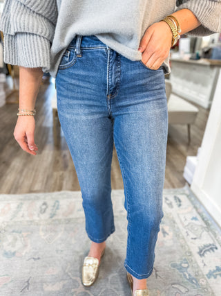 Megan Medium Wash High Rise Crop Straight Jeans