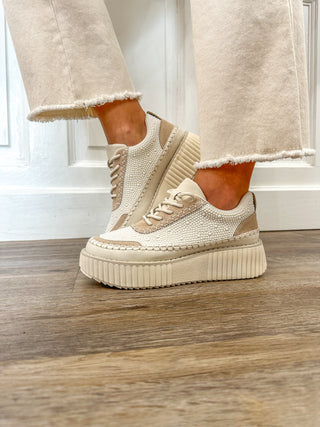 Cream The World Is My Oyster Textured Platform Pearl Sneaker