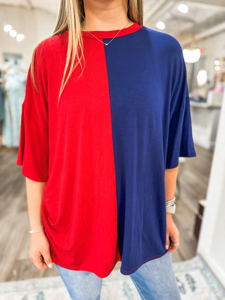 Red/Navy Tailgating Chill Oversized Top