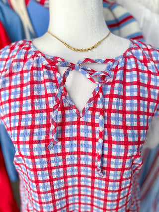Lillian Gingham Red/Blue Mini Dress