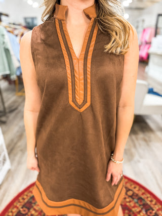 Brown Special Days Sleeveless Suede Dress