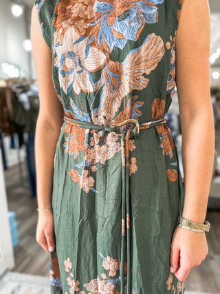 Olive Wild Iris Midi Dress