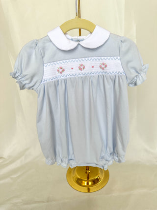 Blue Smocked Flower Knit Bubble