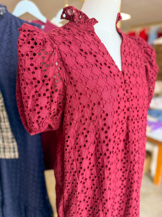 Burgundy Sweet Eyelet Moments Midi Dress