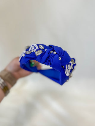Blue Game Time Beaded Headband