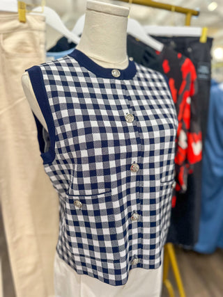 Navy Fifth Avenue Checkered Knit Tank