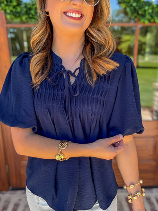 Navy Pintuck Detail Everyday Top