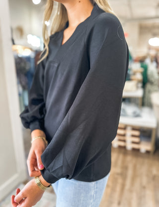 Black Laid Back Luxe Long Sleeve Top