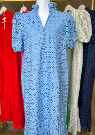 Blue Sweet Eyelet Moments Midi Dress