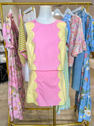 Pink Lemonade Sweetest Scallop Panels Skirt Set