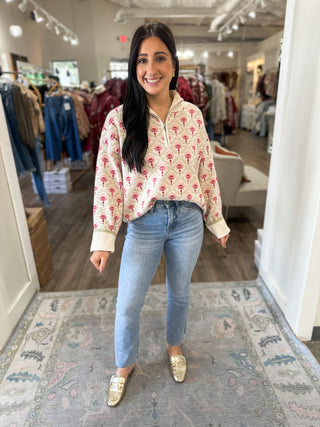 Vintage Floral Long Sleeve Zip Pullover