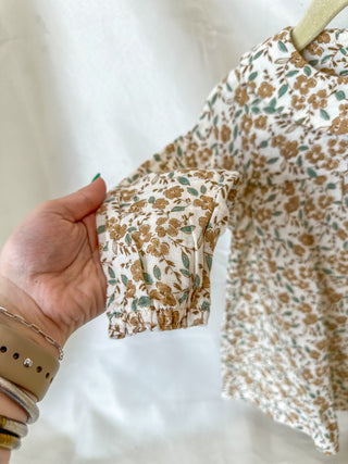 Bitty Brown Floral Peter Pan Collar Dress & Diaper Cover