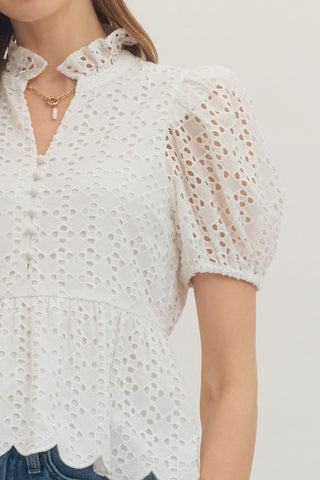 White Eloise Eyelet Peplum Top