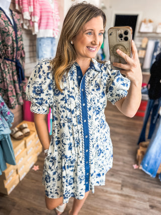 Navy Petal Puff Mini Dress