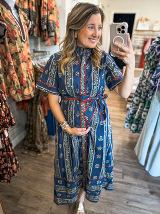 Navy Rowan Petal Path Midi Dress