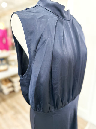 The Navy Charlie Satin Midi Dress