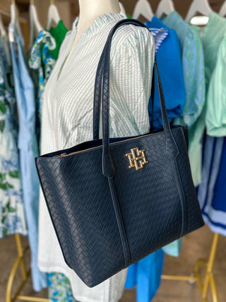 Woven Navy Heath Tote Bag | Caroline Hill