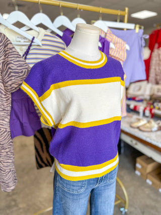 Purple & Gold Game Day Classic Stripe Sleeveless Sweater