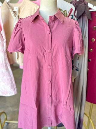 Mauve Charm Button Down Collared Mini Dress
