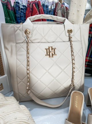 Kinzley Cream Quilted Tote- Caroline Hill