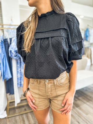 Black Positively Poised Textured Puff Sleeve Blouse