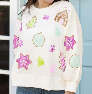 Pink Gingerbread House Family Tradition Sequin Sweatshirt