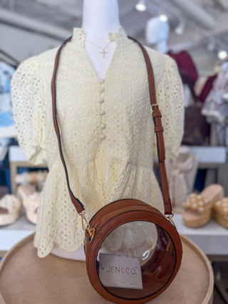 Brown Accented Clear Circular Stadium Crossbody Bag