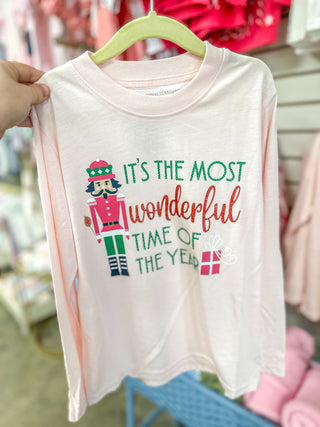 Youth Wonderful Time of Year Crew Neck Long Sleeve T-Shirt Light Pink/Multi