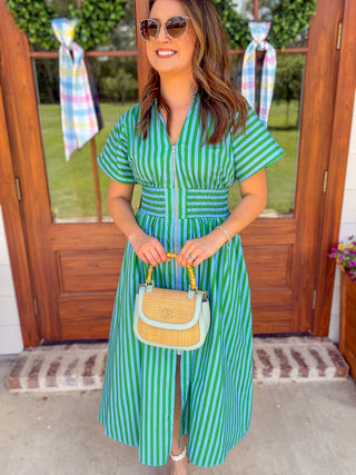 Green Sweet on You Stripe Midi Dress