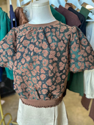 Brown Fall Favorite Velvet Jacquard Top