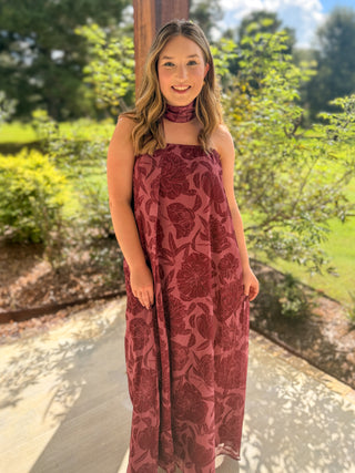 Bordeaux Blooms Maxi Dress