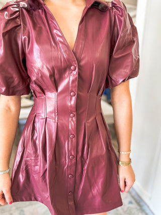 Burgundy Fifth Avenue Leather Mini Dress