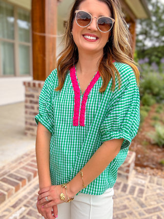 Green Sweet Summertime Gingham Top